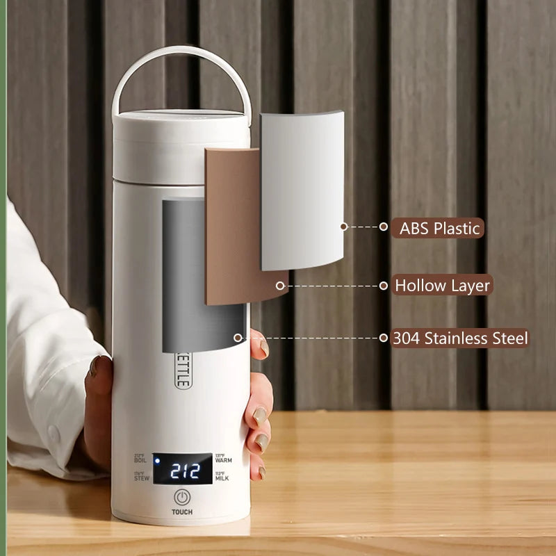 4 Gear LED Display Temperature 220V 110V Electric Heating Cup Leakproof Travel Office Thermos Bottle Water Boiling Kettle 500ML