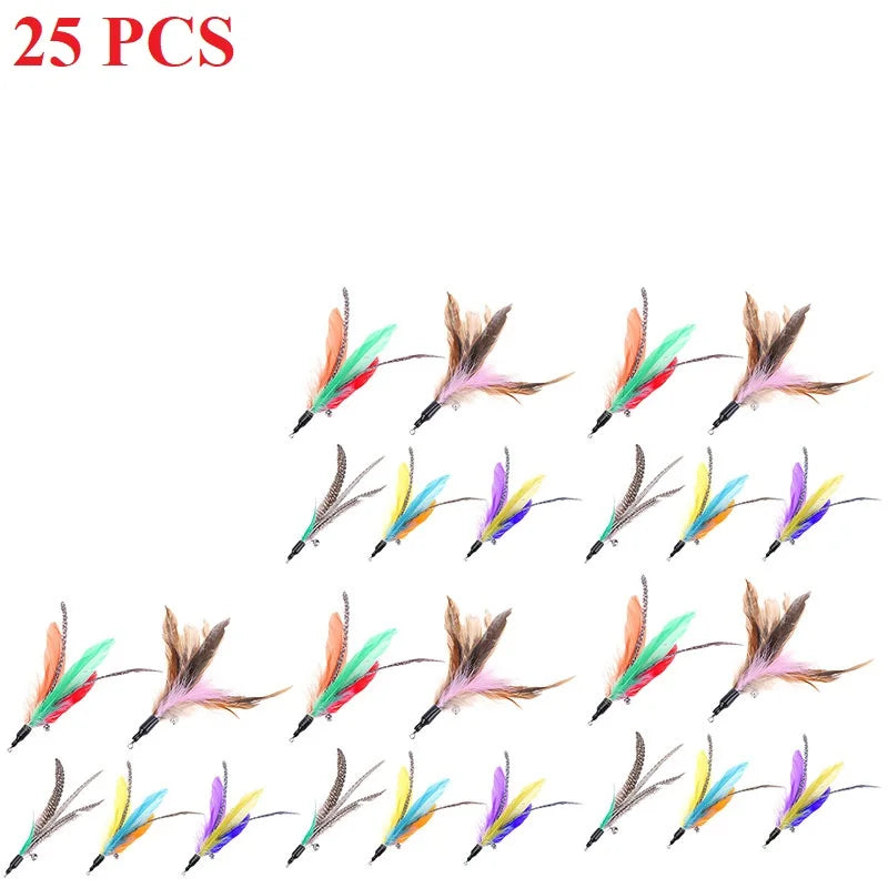5-30 Pcs/Lot Random Colorful Cat Toys Feather Replacement Head Interactive Play Training Feather Refill Cat Wand Pet Products