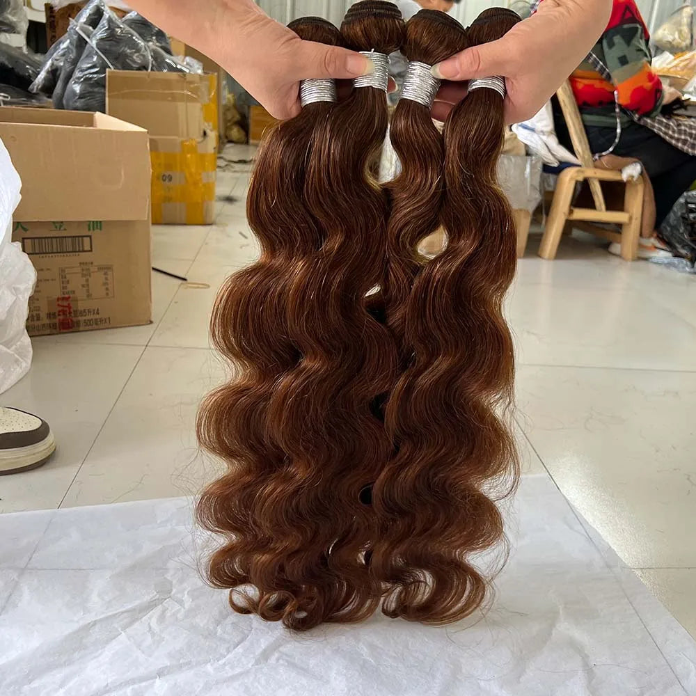 #4 Chocolate Brown Body Wave 10-30 Inch Honey Blonde Bundles Human Hair #4 Colored Brazilian Hair Weave Bundles Women Raw Hair