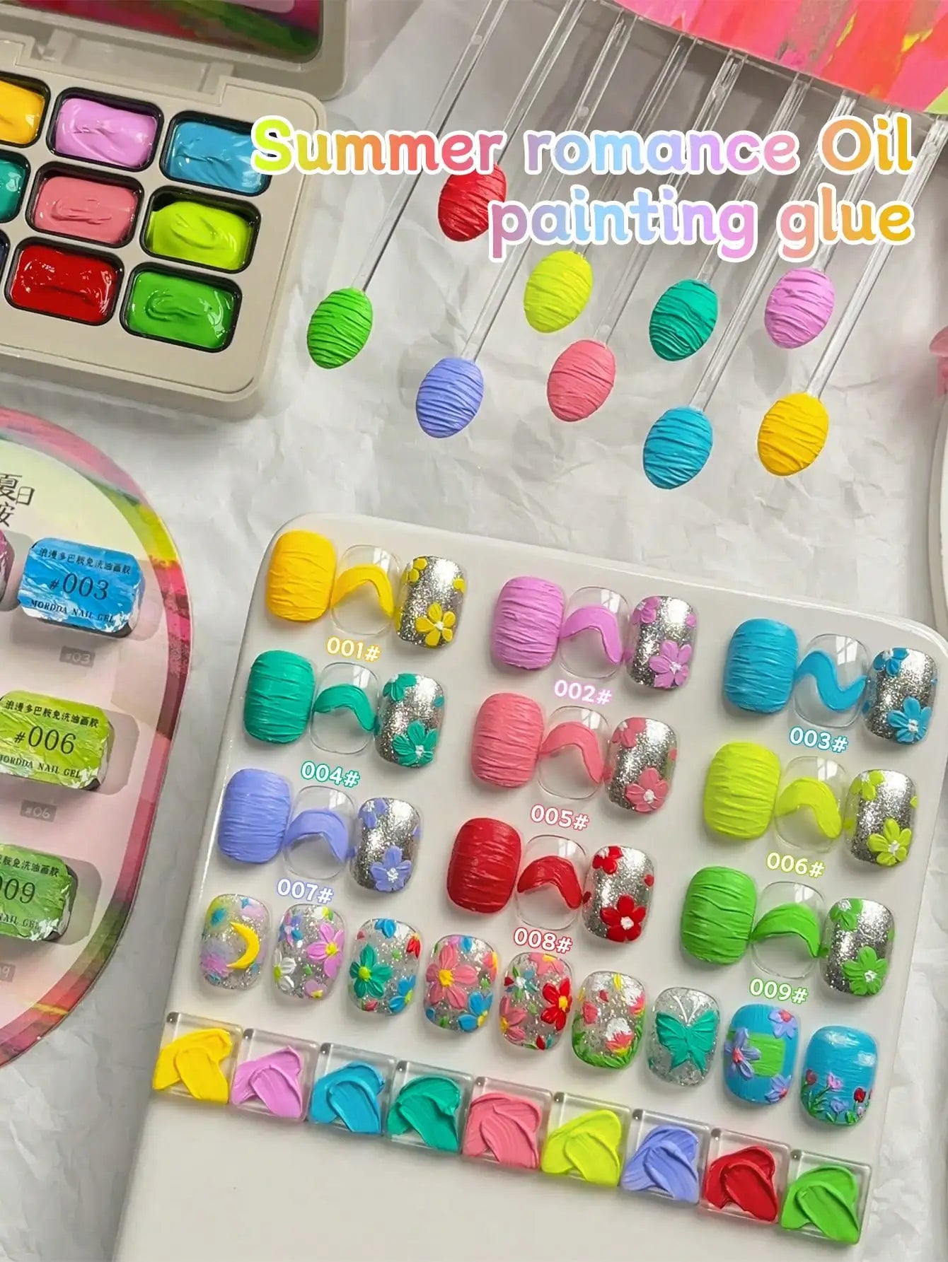 MORDDA 9pcs Summer Romance Oil Painting Glue Dopamine Color Suits, High Gloss Multi-Color Solid Gel Oil,Used For Nail Salons