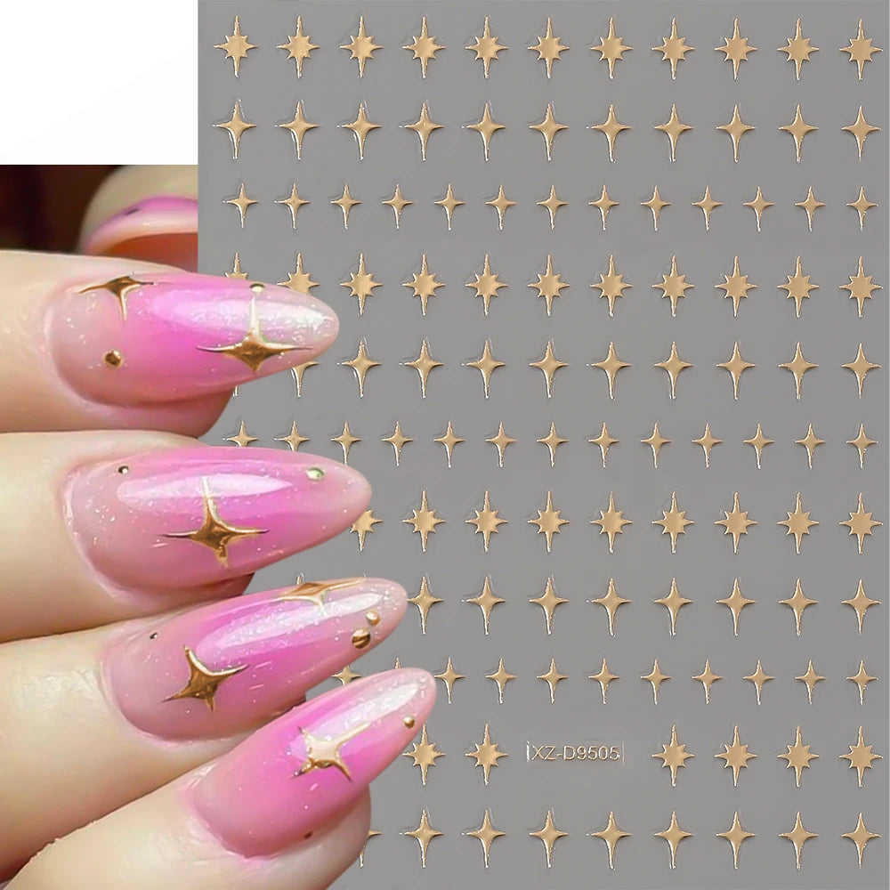 8pcs Y2K Mini Glitter Star Nail Sticker 3Sizes Starlight Black White Xing Xing Self Adhesive Slider Shiny Manicure Decal Decorat