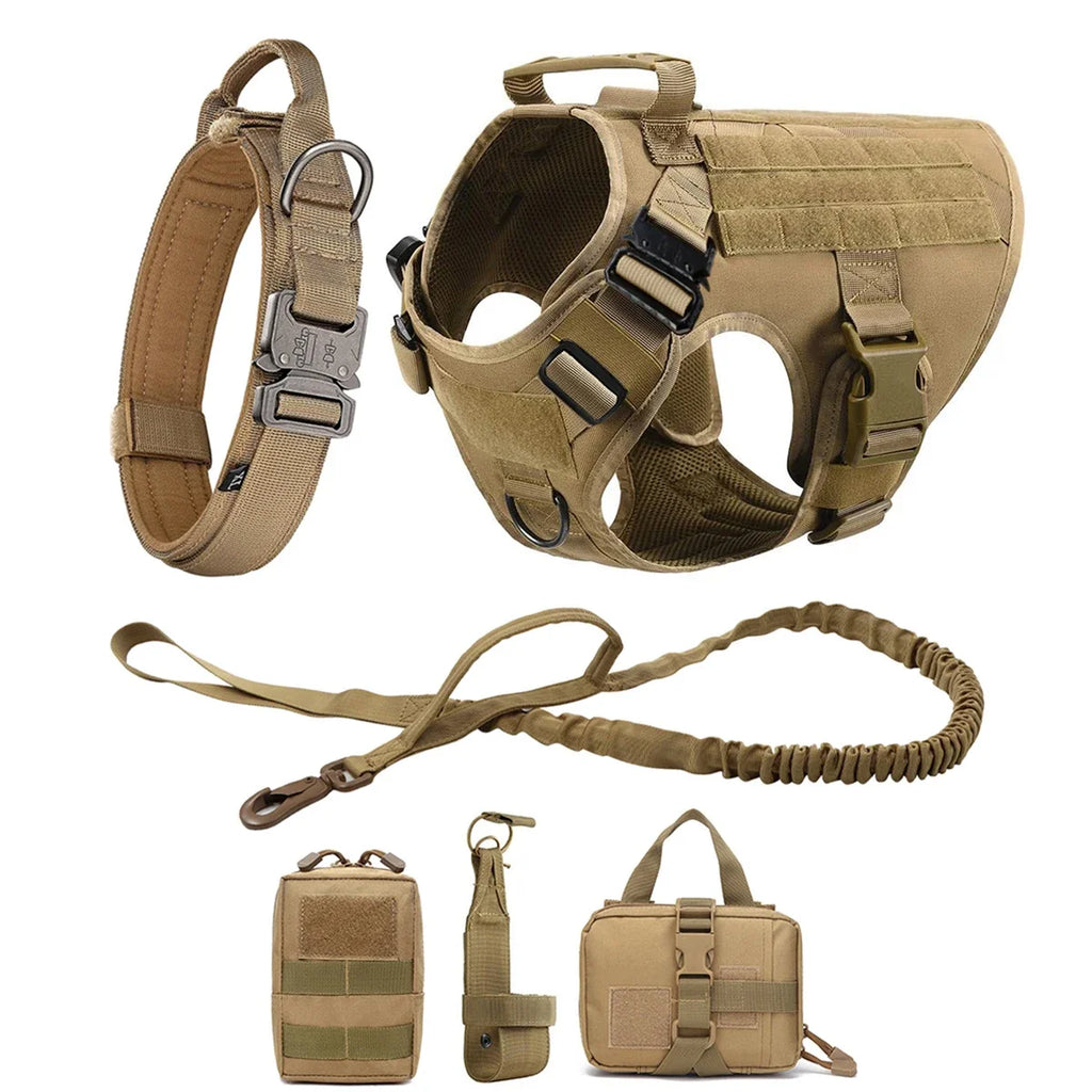 Tactical Dog Harness Leash Collar Molle Pouches for Medium Large Dogs Training Military Pet Vest Adjustable Service Dog Harness