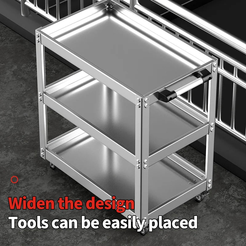 3-Tier Heavy Duty Tool Cart - 1500lb Capacity with Locking Wheels & Steel Frame for Workshops