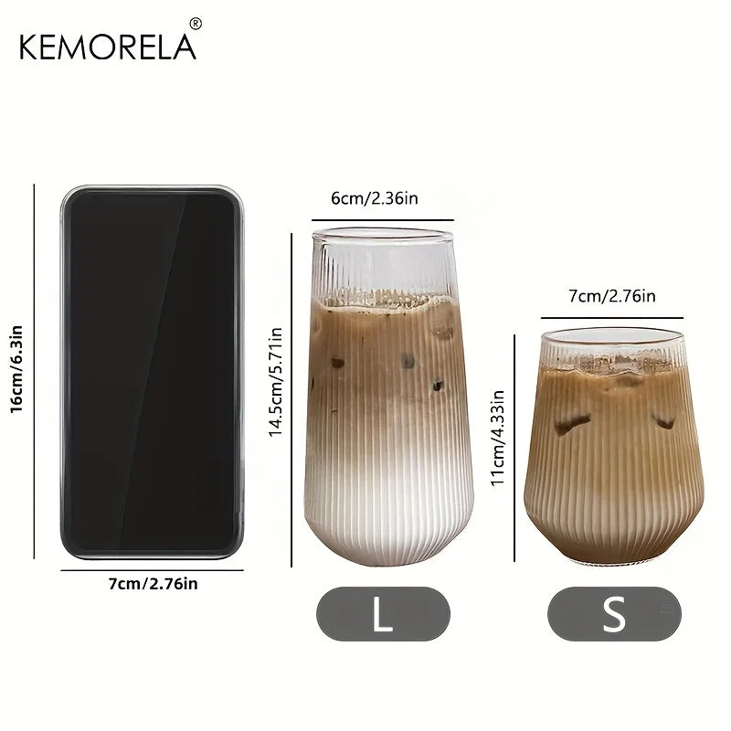 KEMORELA 4/6pcs Vertical Striped Glass Heat-Resistant Glass Water Cup Milk Juice Cup Iced Coffee Summer and Winter Drinking Ware
