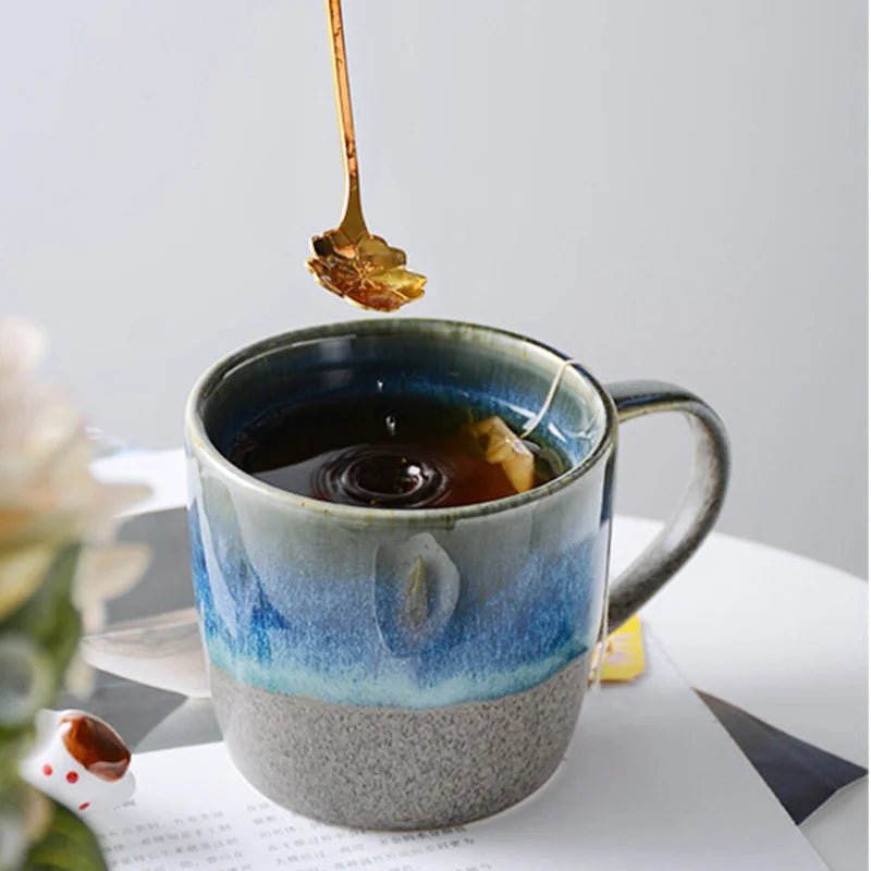 350Ml Ceramic Milk Coffee Breakfast Mugs Gradual Change Starry Cerative Retro Mug Tea Office Water Cup Juice Beer Cups Drinkware