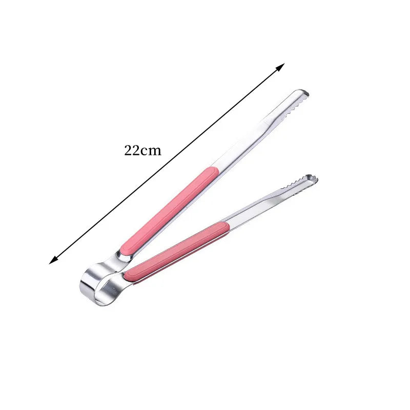Stainless Steel Food Clip BBQ Steak Bread Salad Picnic Silicone Non-slip Handle Tong Party Portable Kitchen Cooking Baking Tools