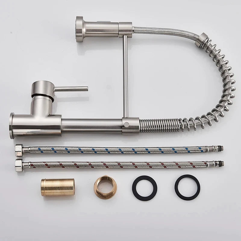 US Ship Spring Pull Down Kitchen Faucet Cold and Hot Water Tap Stainless Steel Stream Spray Sink Faucet Rotate Kitchen Mixer Tap