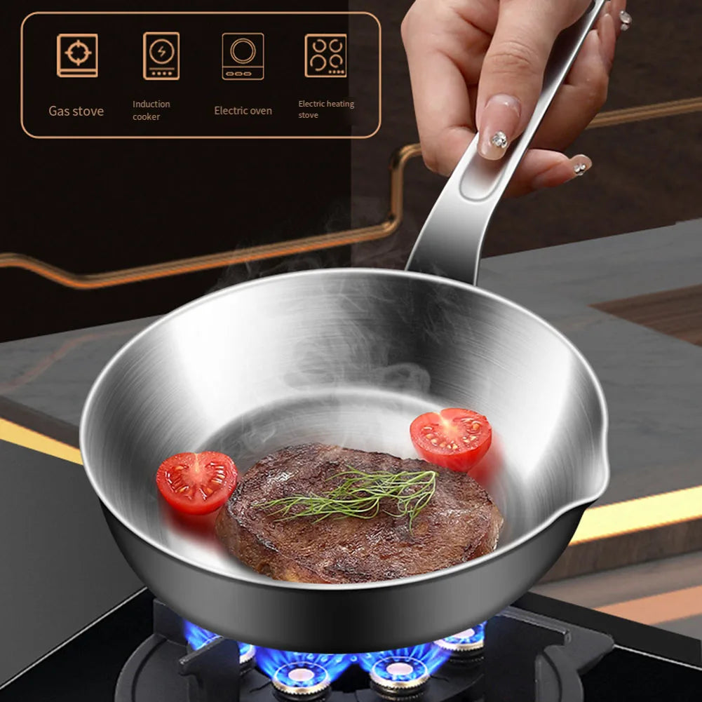 1pcs 316 Stainless Steel Frying Pan Nonstick Wok Uncoated Pot Mini Egg Pan Home Induction Cooker Gas Stove Kitchen Tool