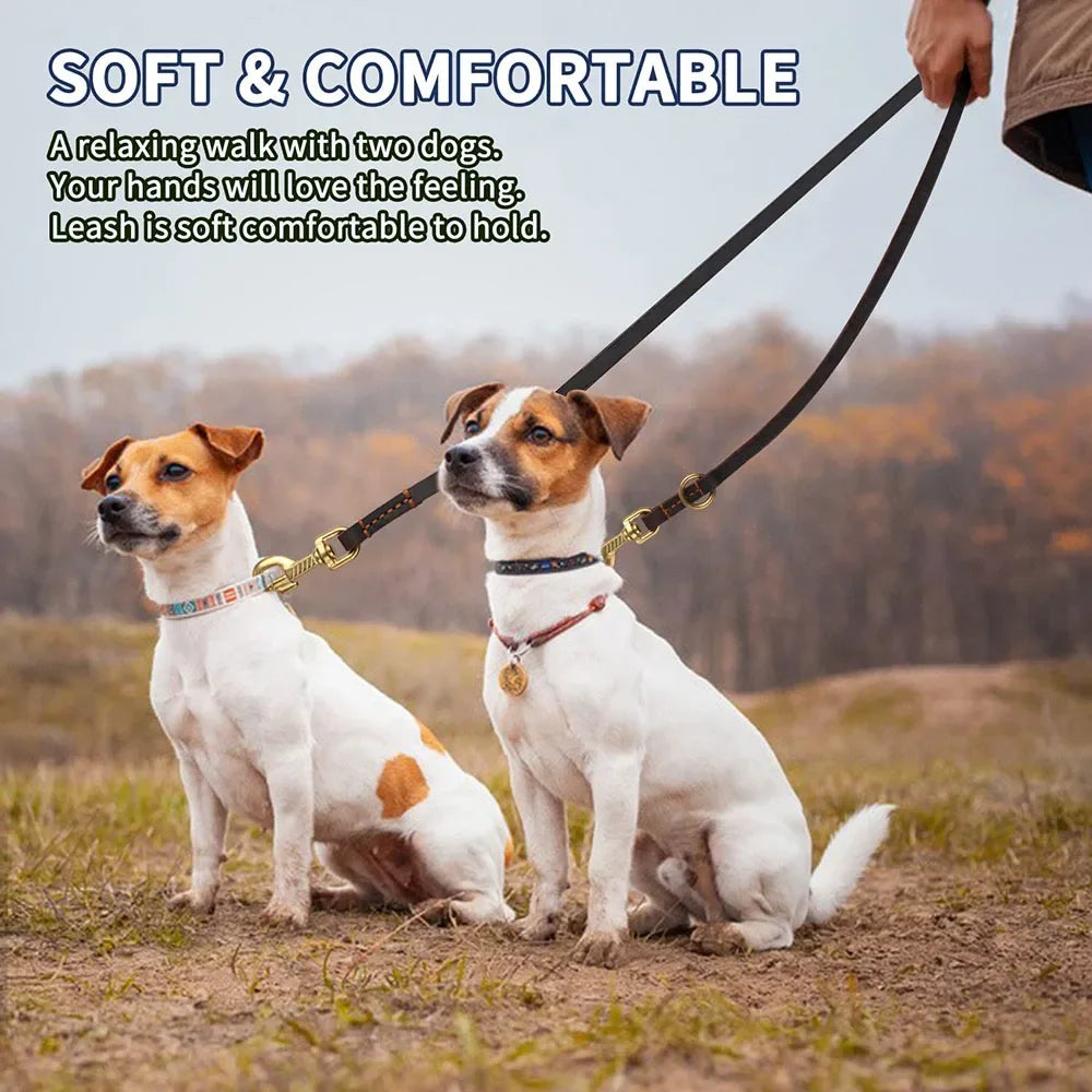 Genuine Leather Hands Free Adjustable Service Dog Leash Strong Multi Function Cross Body Leash for Dogs 7 Uses in One Pet Lead