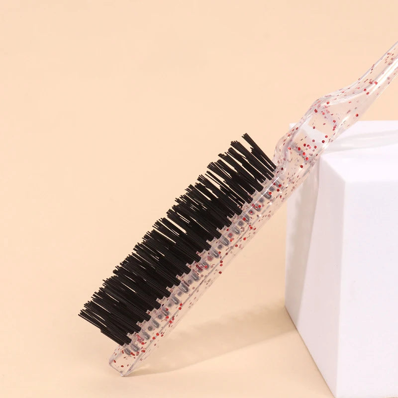 1pc crystal plastic fluffy comb with fine lines hair styling comb back combing hair salon tool comb Special for real hair wigs