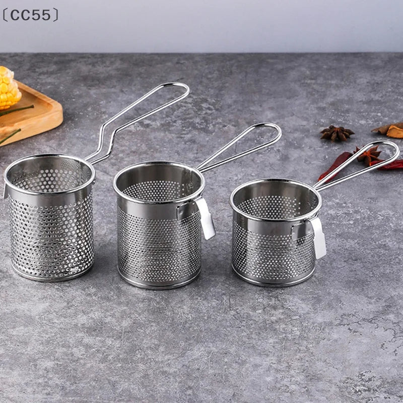 〔CC55〕Stainless Steel Deep Frying Basket Silver Multi-functional Hangable Colander Oil Filter Mesh Sieve Hotpot Strainer Mesh