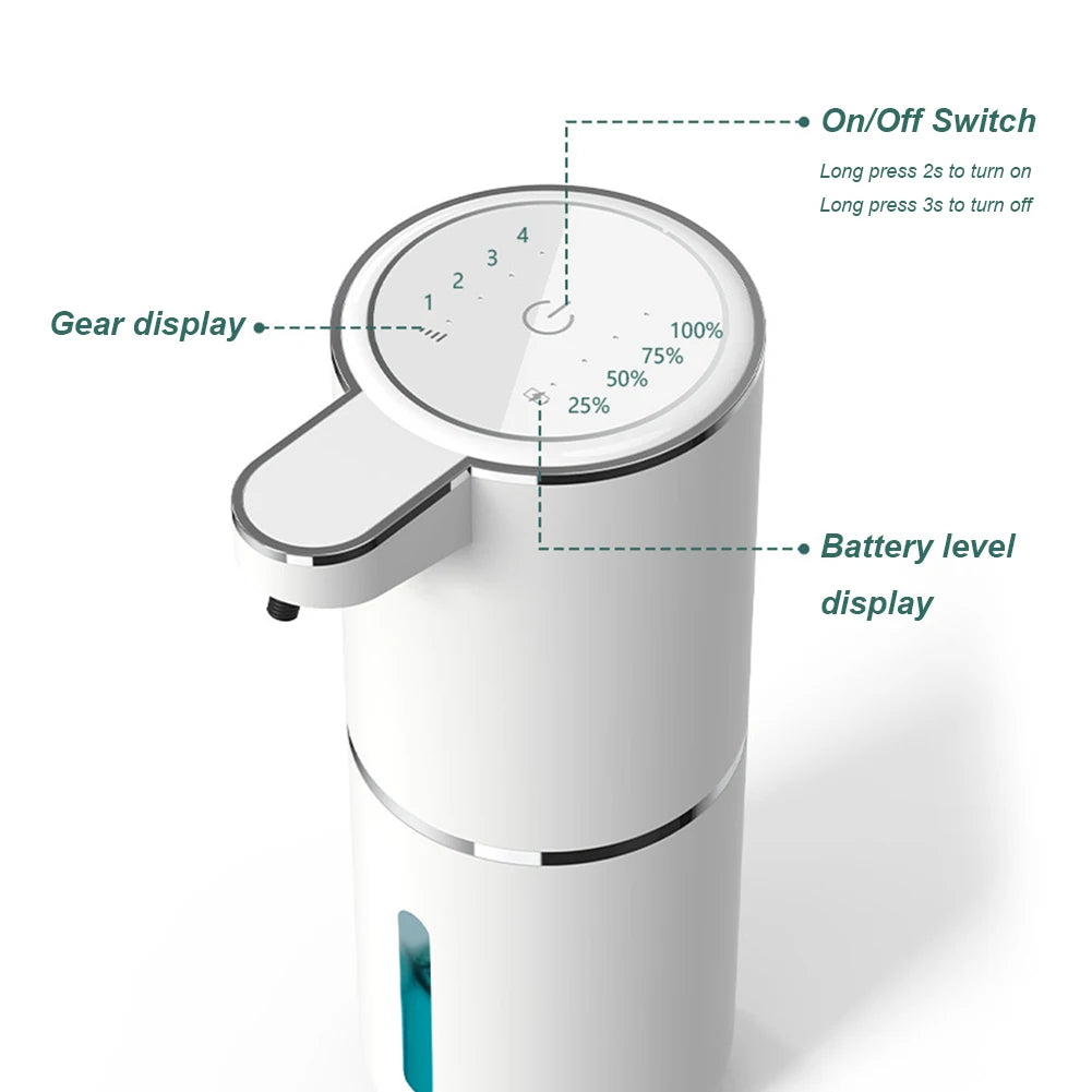 380ML Touchless Foam Soap Dispenser with Adjustable Foam Levels and Long Lasting Battery for Kitchen and Bathroom Use