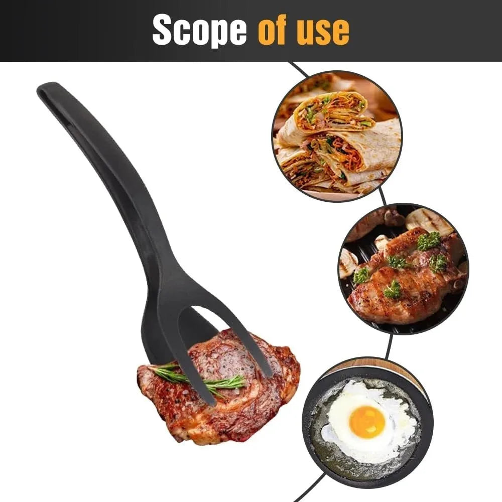 2-in-1 Silicone Egg Flipper Tongs Non-Stick Spatula for Fish French Toast Heat Resistant Omelet Making Ergonomic Cooking Tool