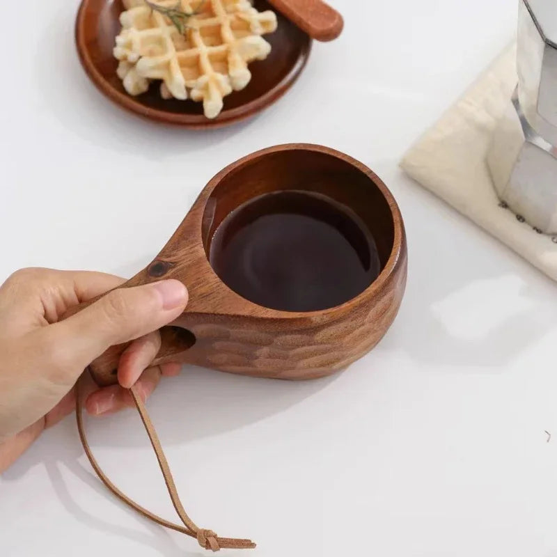 Wooden Finland Mug Creative Outdoor Camping Travel Wooden Cup Nordic Style Handmade Milk Coffee Bar Beer Mugs