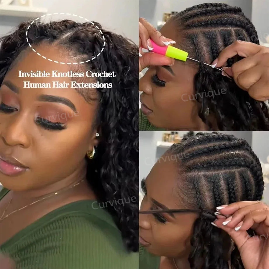 Curly Crochet Hair Pre Separated Knotless Curly Bundles 100% Human Hair Deep Wave Crochet Human Hair Extensions For Black Women