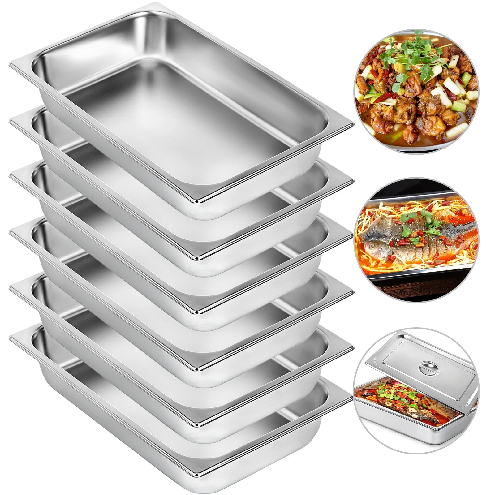 SucceBuy 8.5L-20.5L Buffet Chafing Dishes Gastronorm Pans Steam Table Pans Stainless Steel Food Container for Party BBQ Baking