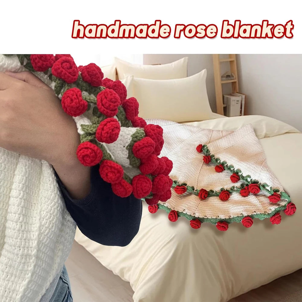 Rose Blanket Bouquet With Gift Bag Crochet Handmade Blanket of Roses Birthday Valentine's Day Gift for Girlfriend