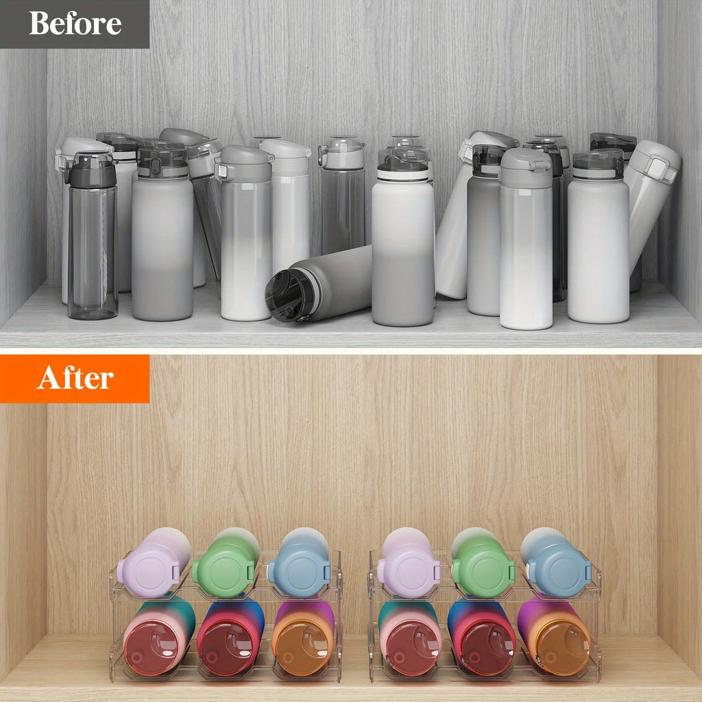 1pcDouble layer stackable cup holder for cabinets, kitchen storage and refrigerator, plastic refrigerator wine rack