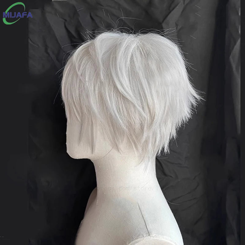 High Quality Kaneki Ken Cosplay Wig Satoru Gojo Nagi Seishiro Short Silver Beige Hair Heat Resistant Synthetic Anime Wigs