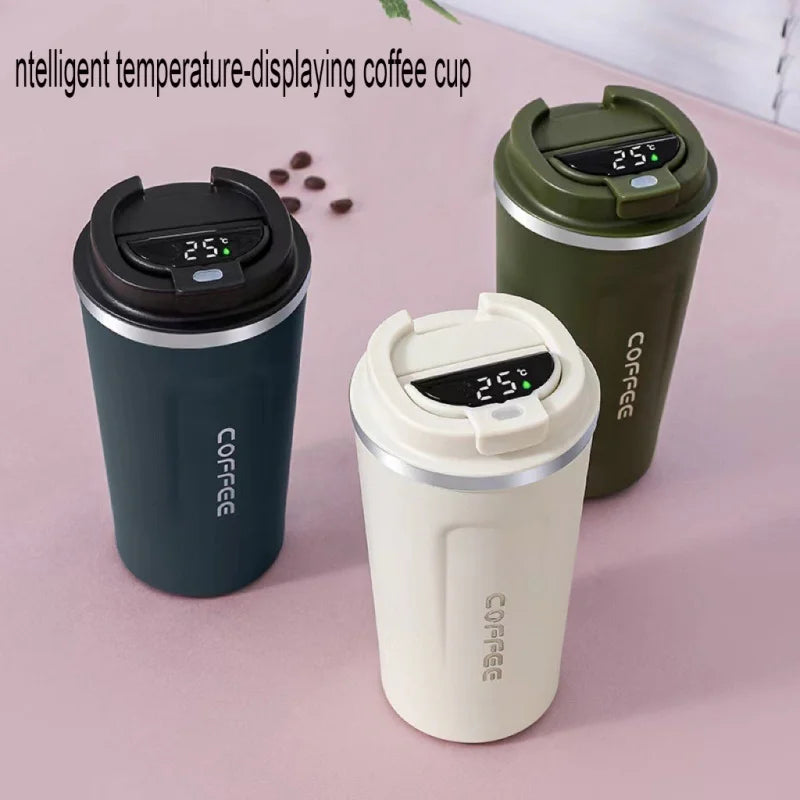 New Intelligent Temperature Measurement Stainless Steel Coffee Cup Thermos Cup Solid Color Gradual Change Optional Portable
