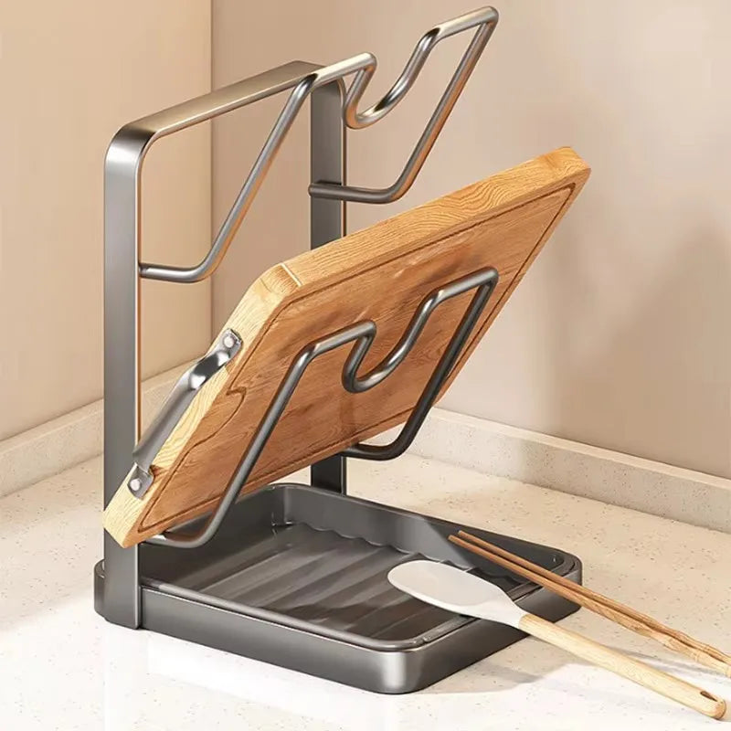 Kitchen Pot Cover Spatula Holder Storage Rack Cutting Board Drain Multi-functional Household Countertop Chopping Board Shelf