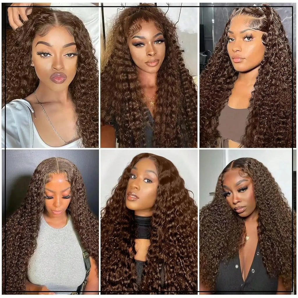 30 36Inch Chocolate Brown Deep Wave Human Hair Wigs 13x4 13x6 Hd Lace Frontal Wig 4# Colored Burmese Curly Hair Wig 220Density