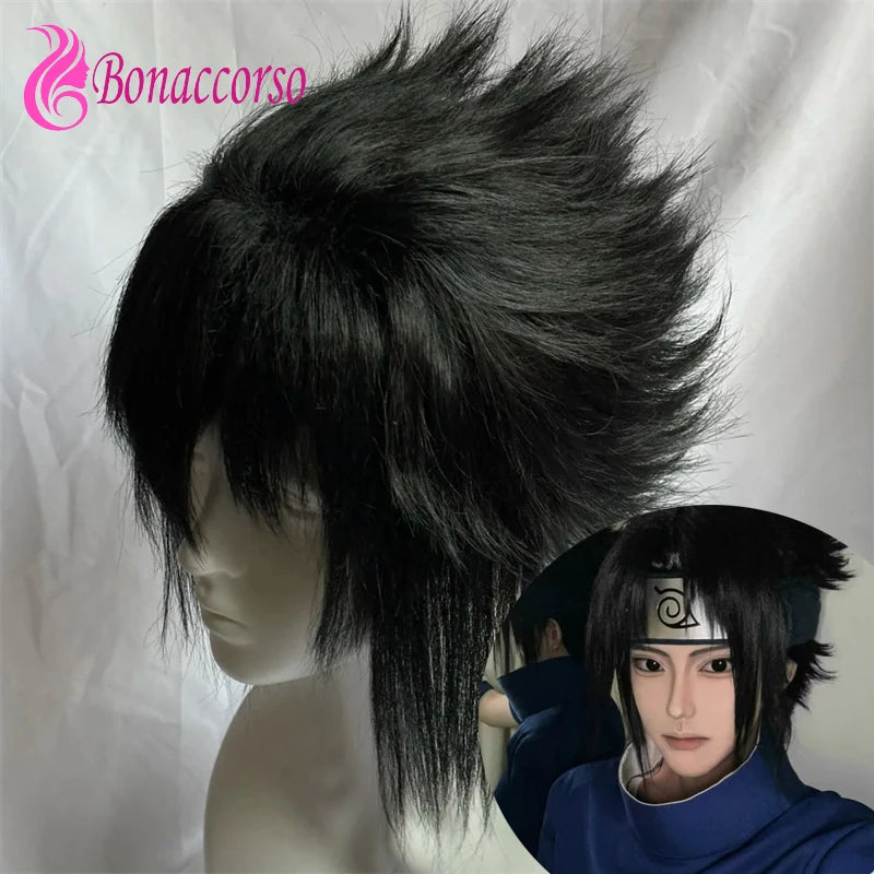 HOKAGE NINJA Sasuke Cosplay Wig Synthetic Short Straight Wig Anime Coser Heat Resistant Fiber High Quality Wig Halloween Party