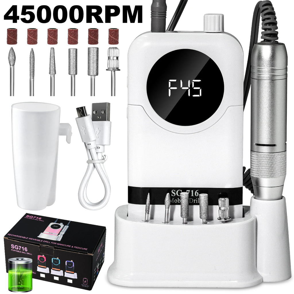 45000RPM Rechargeable Electric Nail Drill Professional Nail Polishing Machine Low Noise Nail Sander File For Manicure Salon