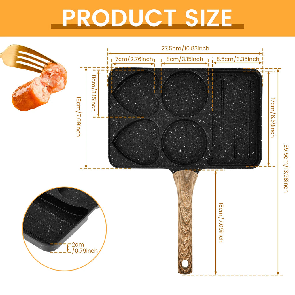 Maifanstone 5 in 1 Non Stick Egg Frying Pan Rapid Heating Omelette Frying Pan with 5 Compartment Uniform Heating for Breakfast