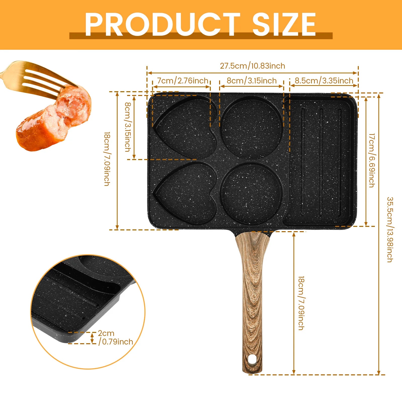 Maifanstone 5 in 1 Non Stick Egg Frying Pan Rapid Heating Omelette Frying Pan with 5 Compartment Uniform Heating for Breakfast