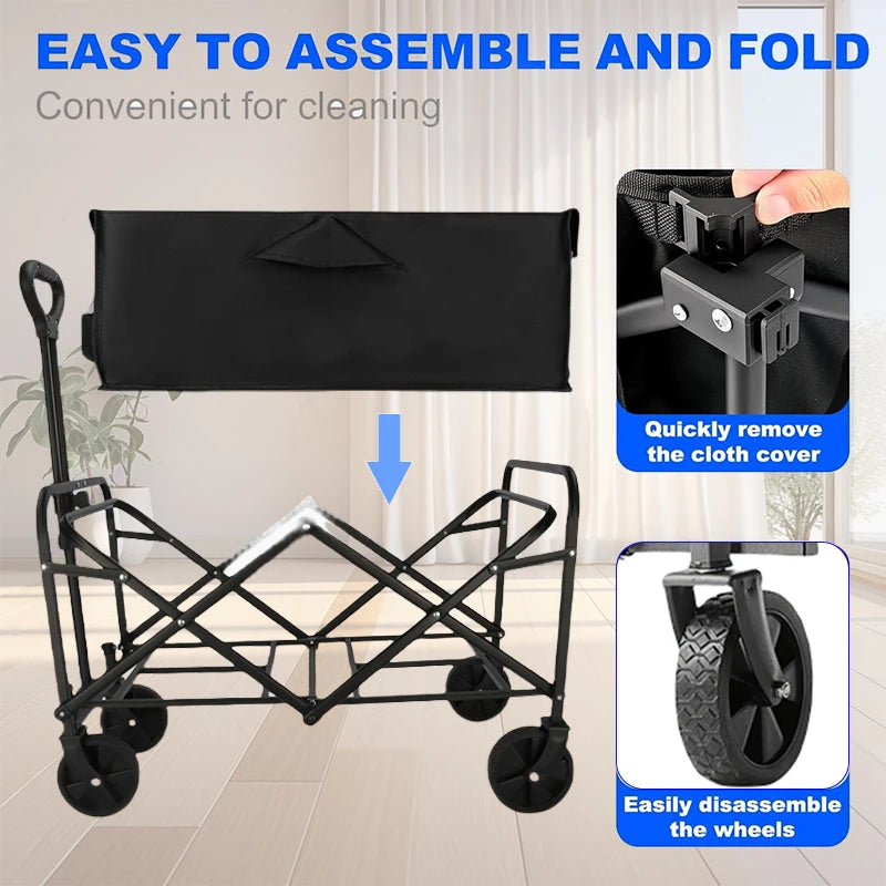Foldable cart, Foldable trailer on wheels, Foldable trailer, Large capacity portable trailer, For shopping, sports, camping, gar