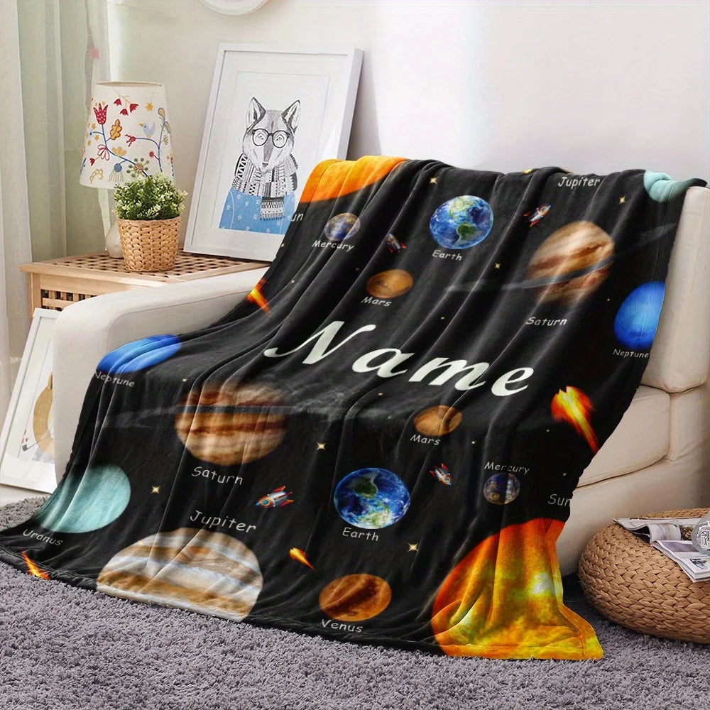 Customized Black Planet Flannel blanket,suitable for sofas,beds,travel,camping,living rooms-a warm gift for family and friends