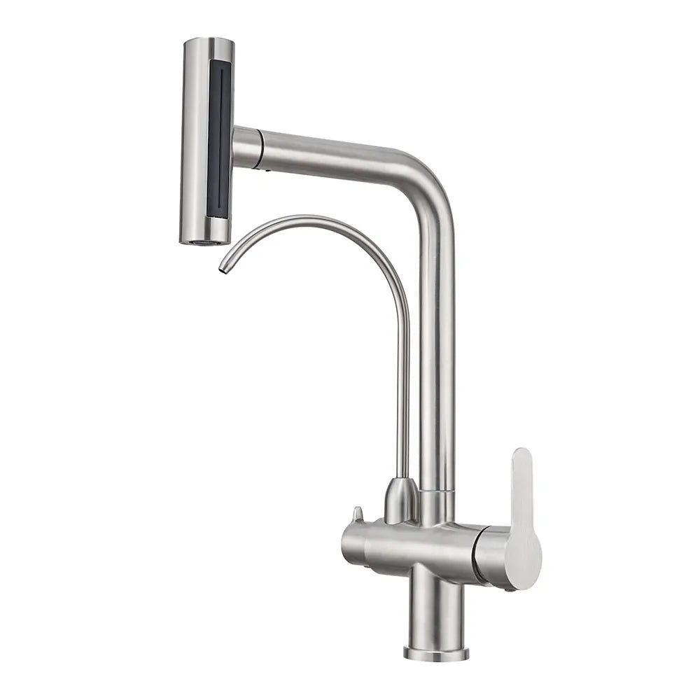Waterfall Faucet Multi-functional 4 Mode pure Hot Cold Water Kitchen Faucet Sprayer Sink Wash Tap 360° Rotation gun gray Brushed