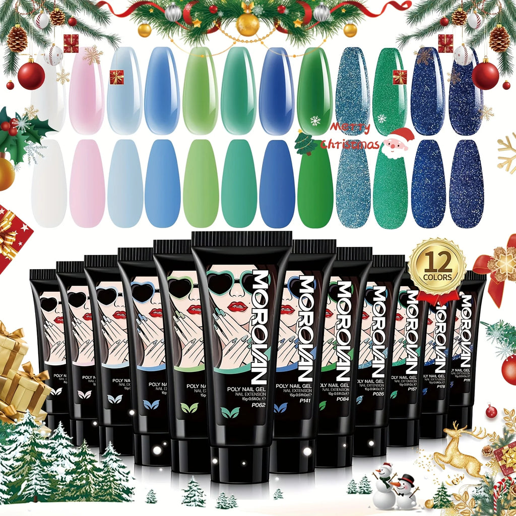 Morovan Poly Nail Gel Kit: Poly Gel Nail Extension Kit ls Equipped With 12 Colors Of Poly Nail Extension Gel,Christmas GIFT