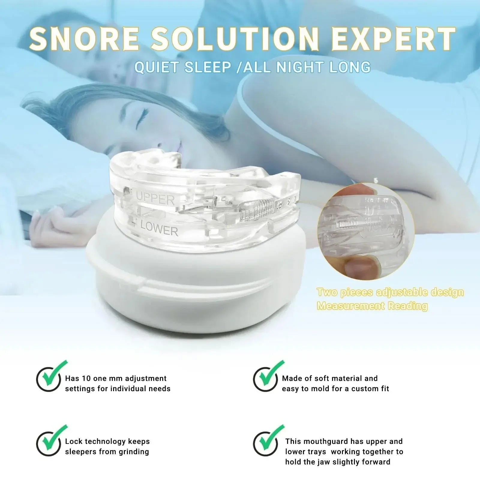 Adjustable Mouthpiece  Anti-Snoring Mouth Guard Night Time Teeth Mouthguard & Sleeping Bite Guard for Bruxism and Stop Snoring