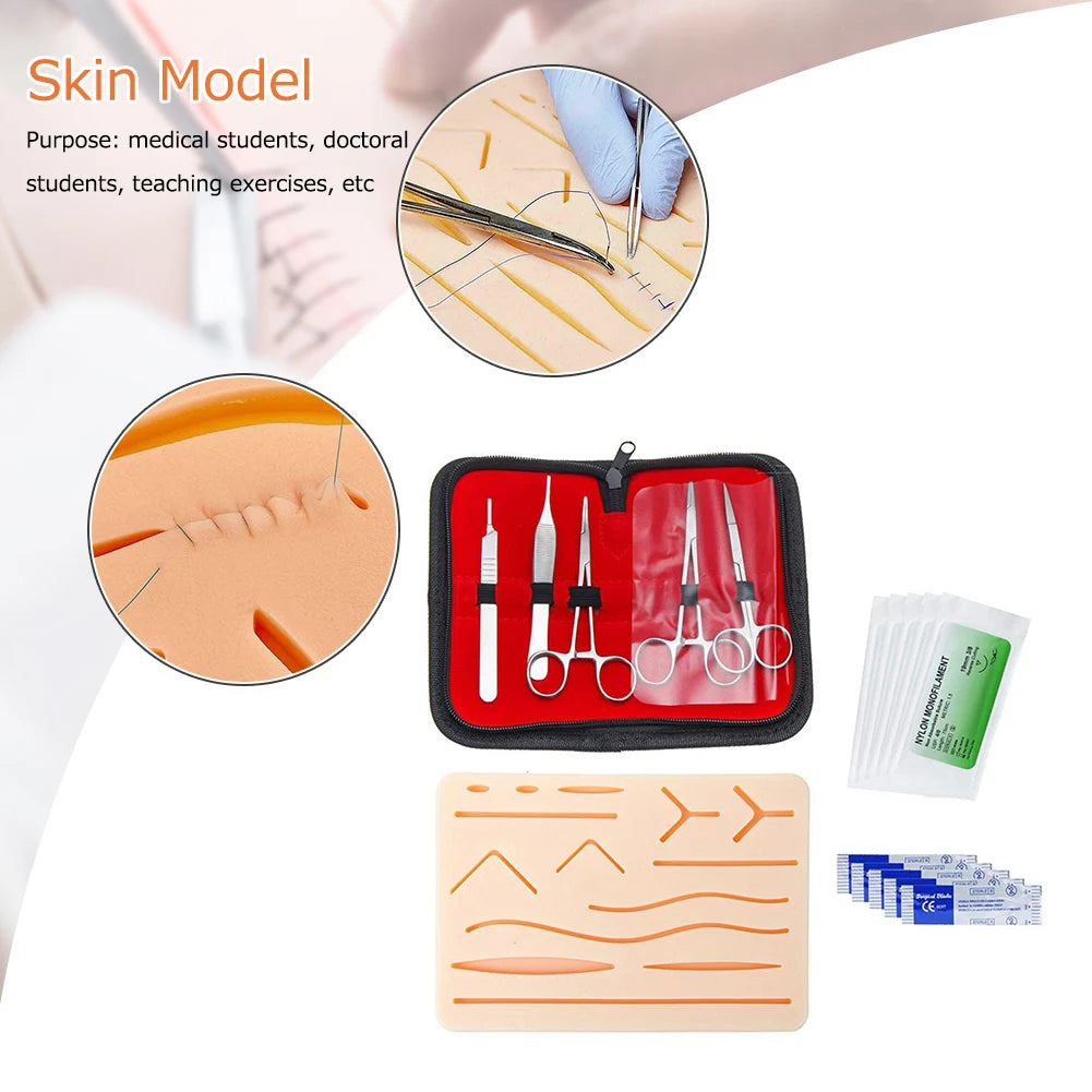 Medical Students Suture Practice Kit Surgical Training with Simulation Skin Pad Model Tool Set Educational Teaching Equipment