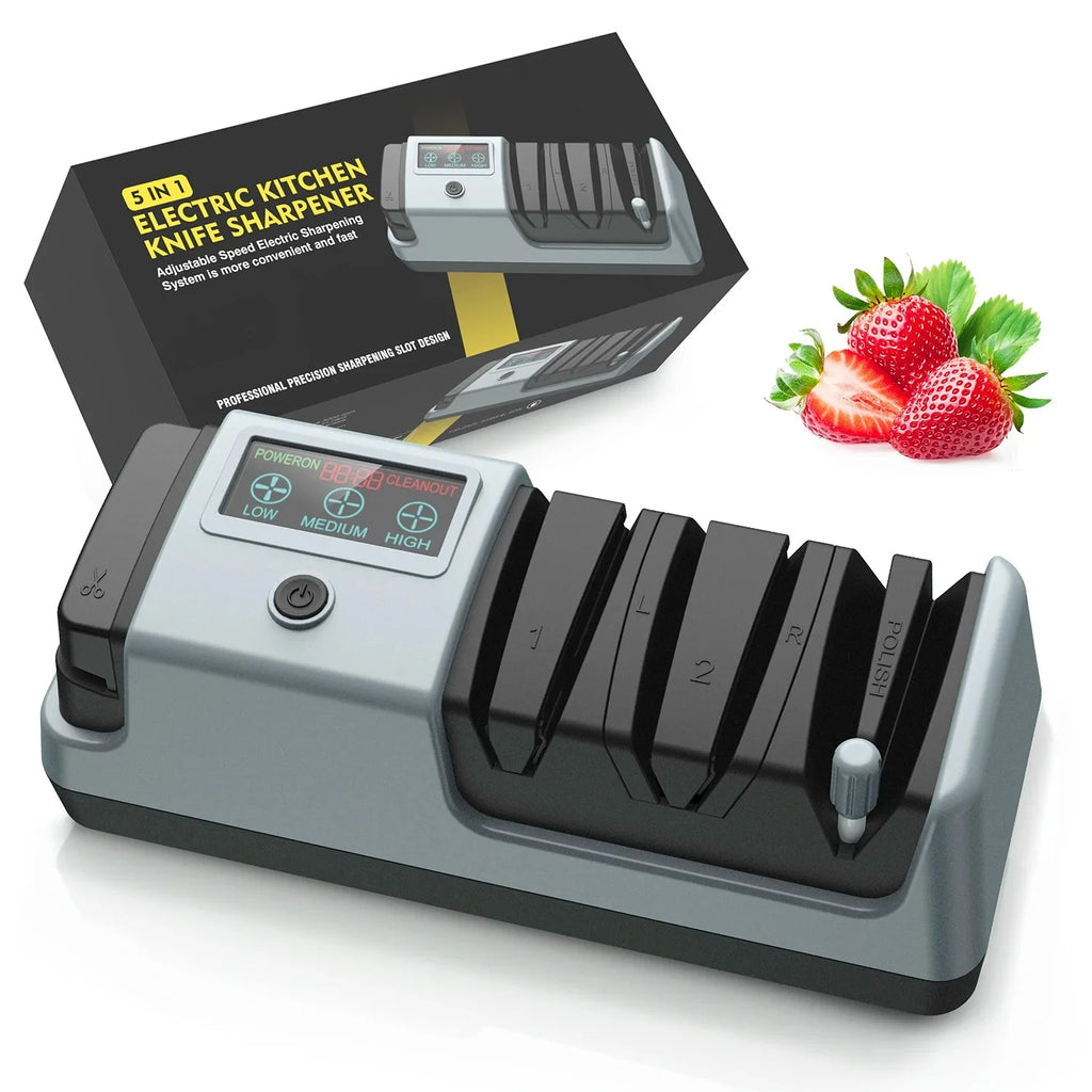 5 in 1 Electric Knife Sharpener-3 Rotational Speed Adjustable Electric Knife Sharpeners for Kitchen Knives With Digital Display