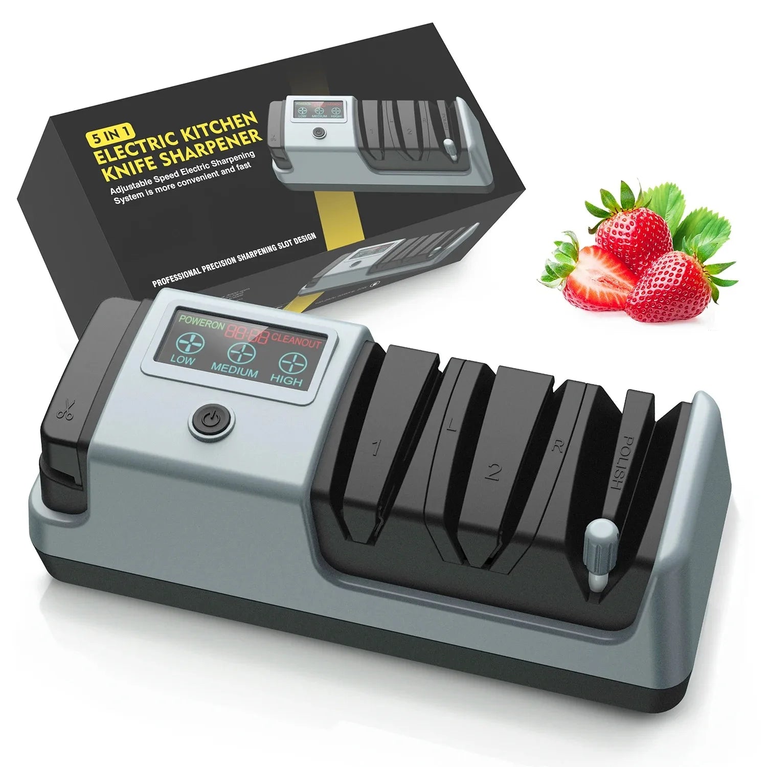 5 in 1 Electric Knife Sharpener-3 Rotational Speed Adjustable Electric Knife Sharpeners for Kitchen Knives With Digital Display
