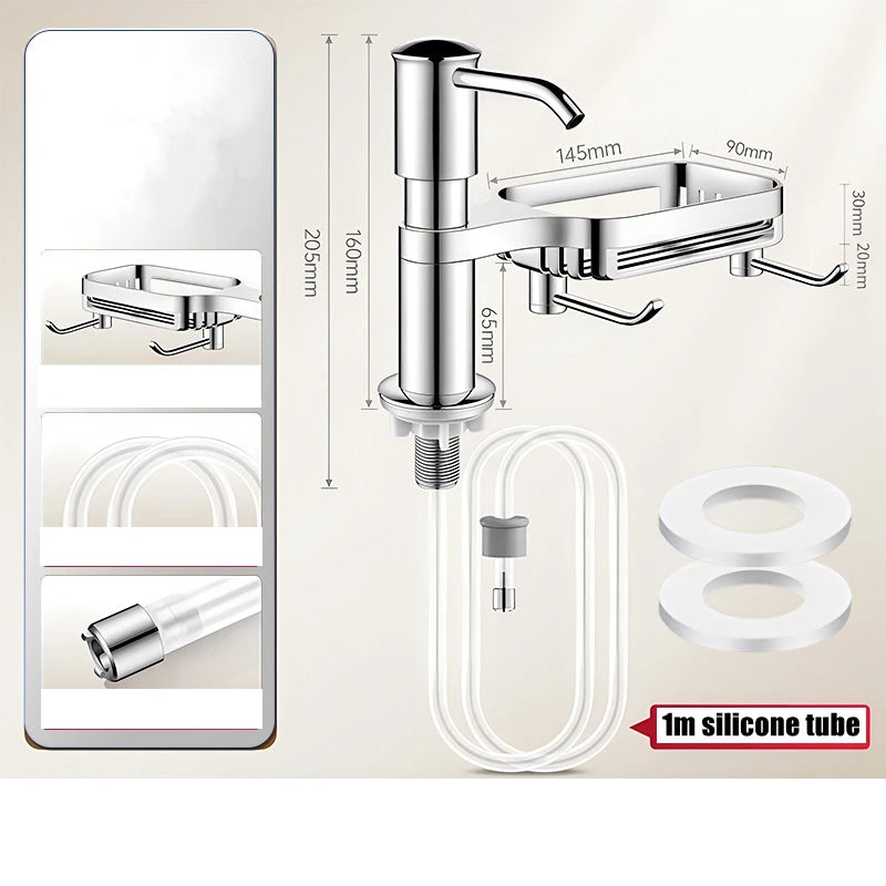 Dish Soap Dispenser for Kitchen Sink Dispenser Countertop Soap Dispenser Pump with Storage Rack  Extension Tube kit, Under Sink