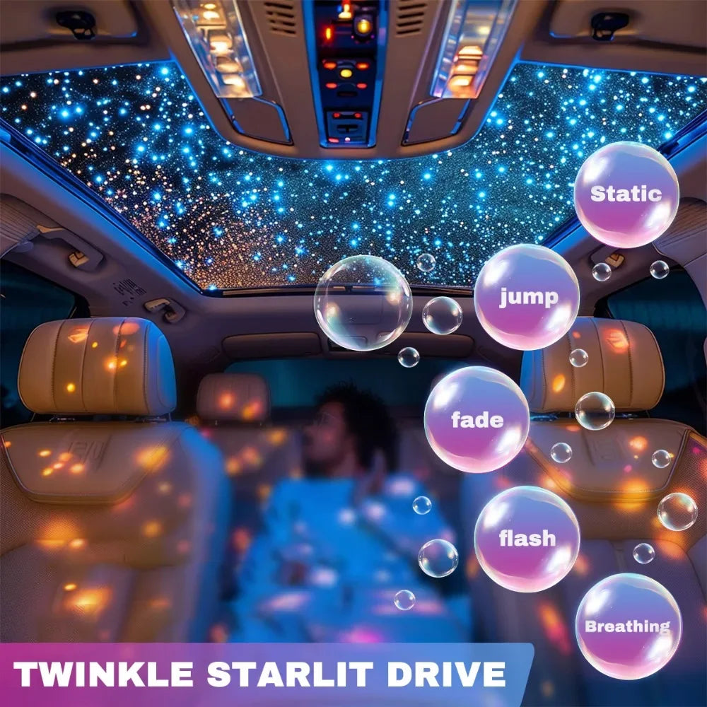 12W Home Car Roof Star Light 500/1000Pcs Fiber Optic Headliner Kit Led Atmosphere Light with RGB Meteor Music APP Control