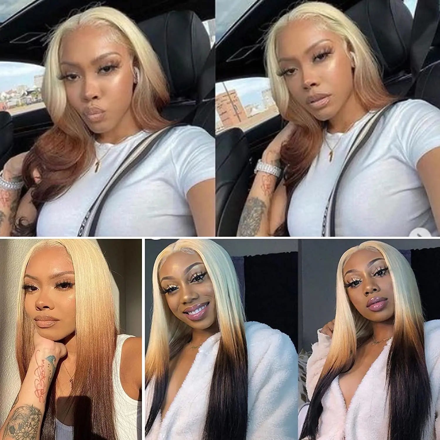 Ombre Colored Lace Front Wig Synthetic Brown Wig Blonde 613 Roots With Black Ends Body Wave Transparent Lace Frontal Wig Cosplay