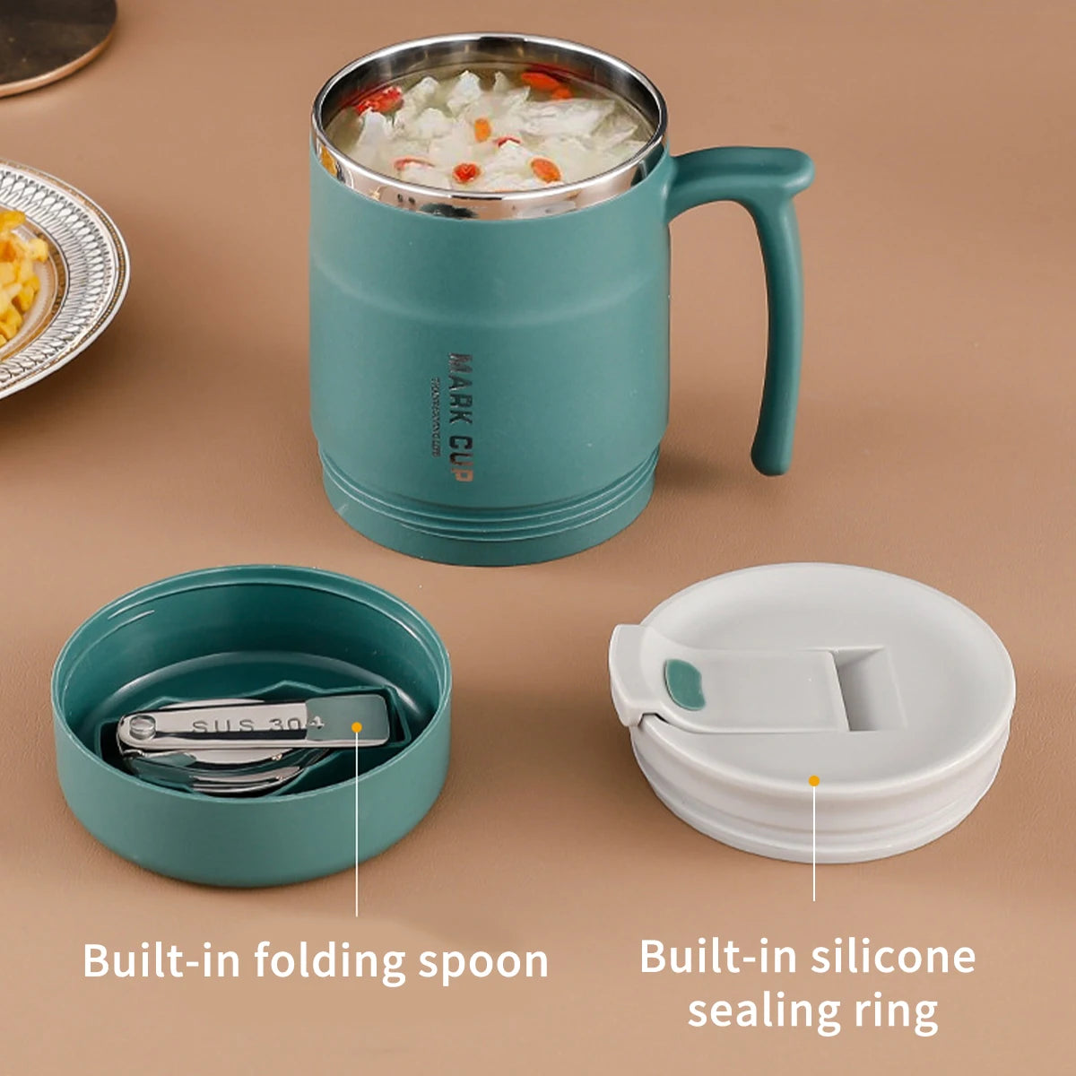 Thermal Cup 304 Stainless Steel Double-layer Insulated Coffee Mug With Spoon Portable Leak Proof Wter Cup For Student Adult