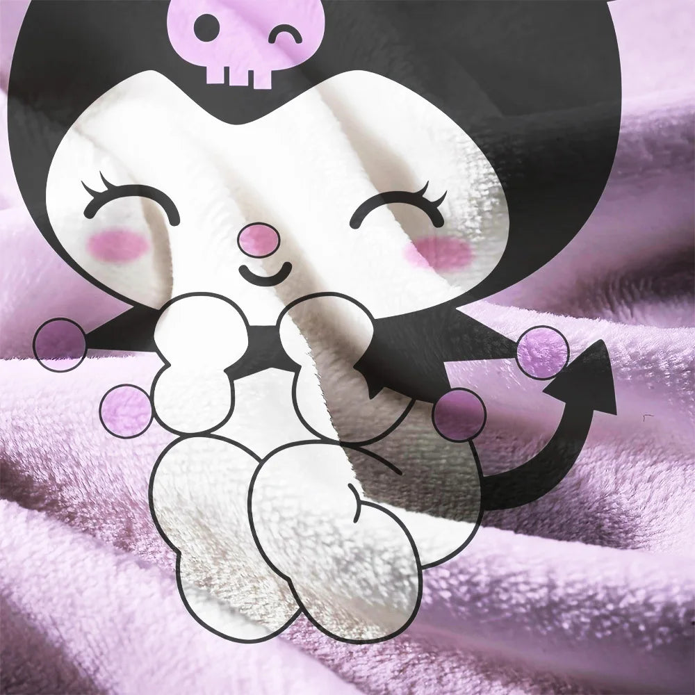 1 Cute Kuromi Blanket Single Sided 2D Print Soft Flannel Throw Blanket Living Room Bedroom Sofa Decor Kawaii Vibe Accessory Gift