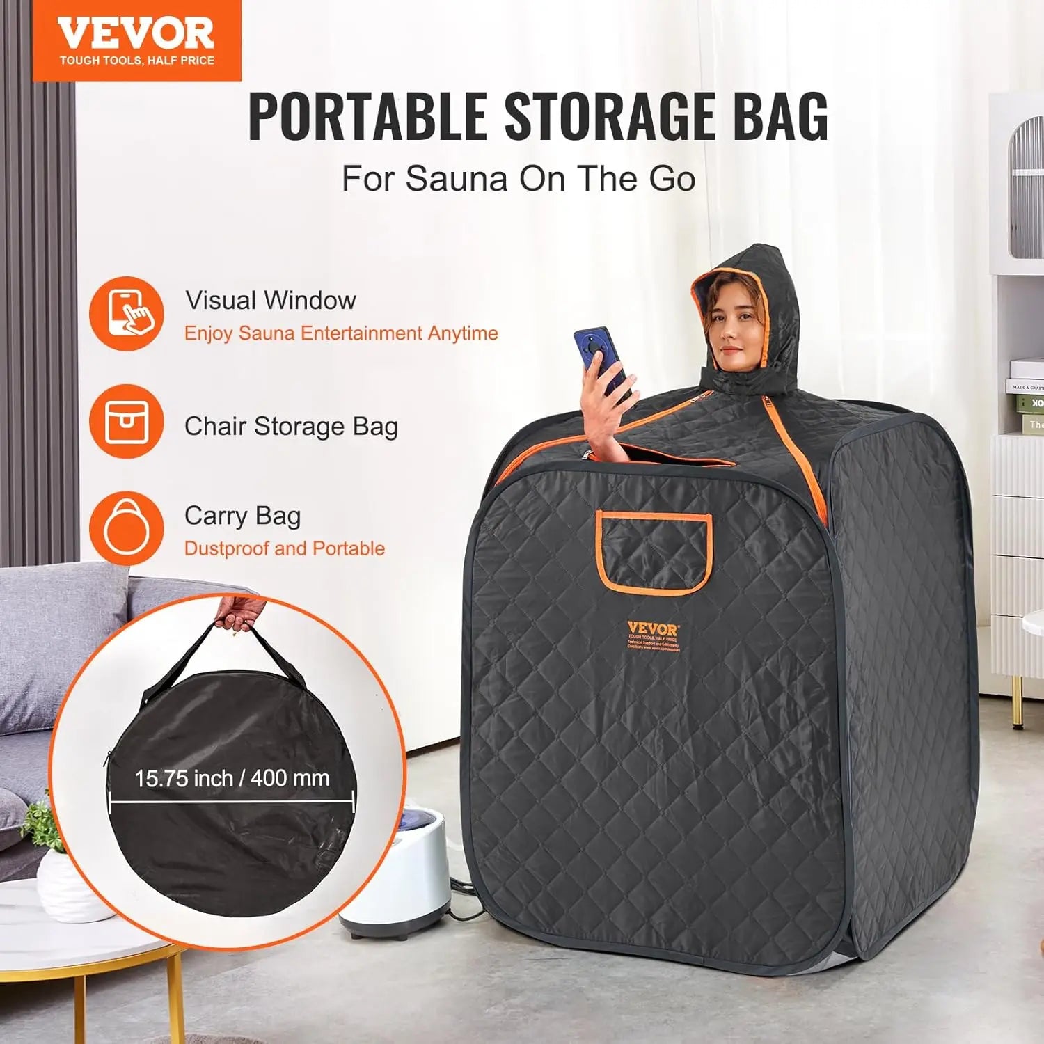 Portable Steam Sauna Tent with Remote Control, Chair & Bag for Home Detox Relaxation, Black