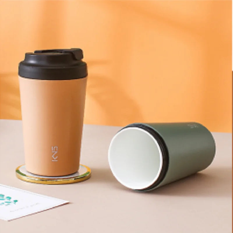 Fashion cup Pure ceramic inner pot coffee cup, men's and women's high-value portable milk tea cup, insulated cup, water cup