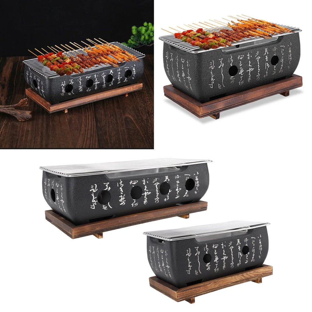 Japanese BBQ Grill Stove Rectangle Charcoal Barbecue Stove Quick Heating Aluminium Alloy Wire Grill Base for Camping