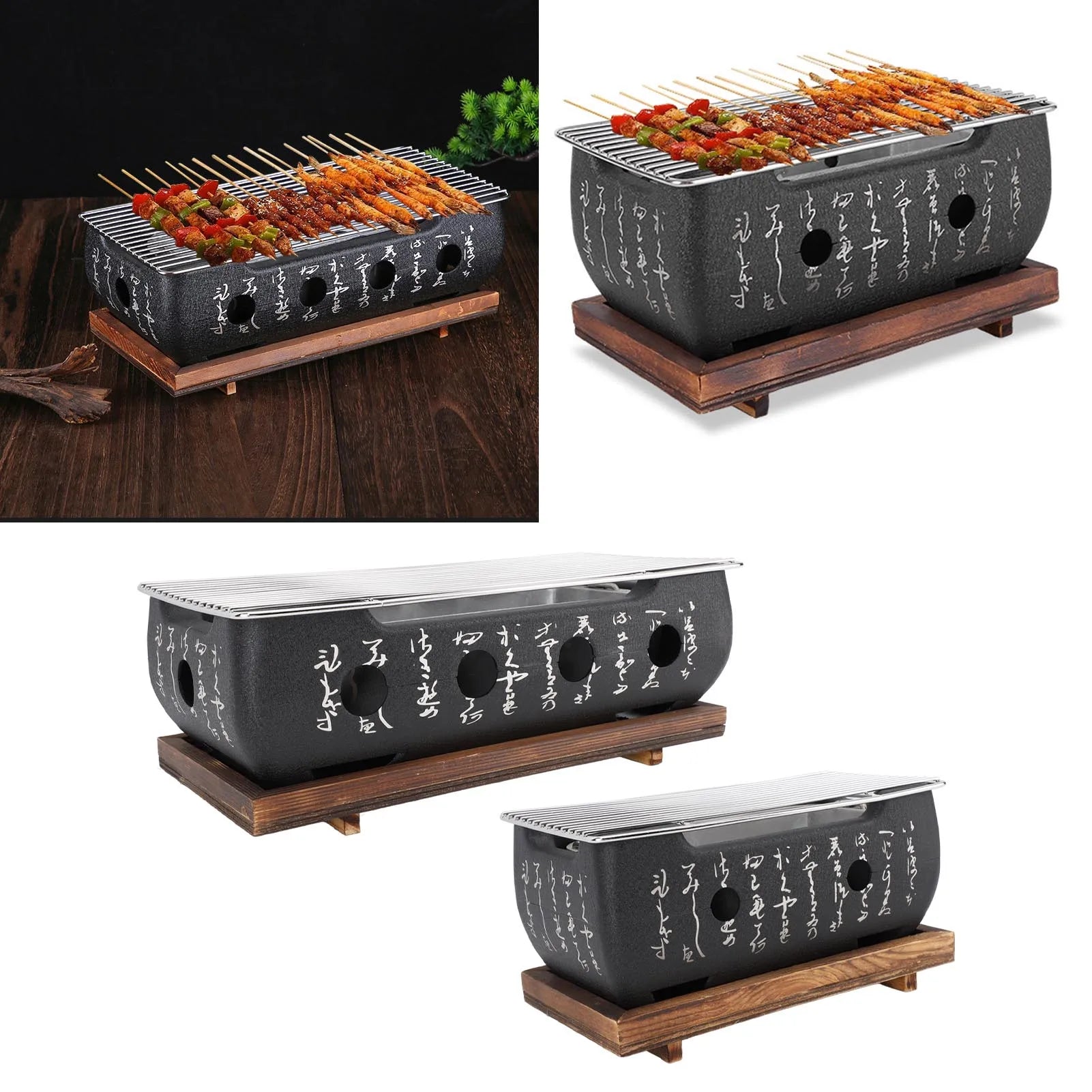 Japanese BBQ Grill Stove Rectangle Charcoal Barbecue Stove Quick Heating Aluminium Alloy Wire Grill Base for Camping