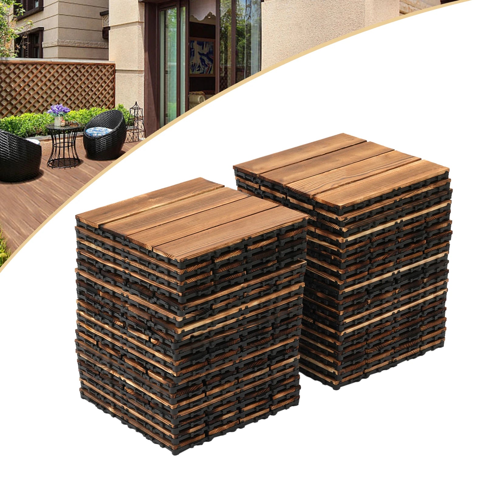 36Pcs/Set 30x30cm Wooden Balcony Patio Tiles, Indoor Outdoor Interlocking Non-slip Waterproof Flooring Deck Tile Pavers Brown