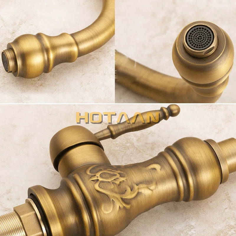 Antique brass kitchen faucet bronze finish,water tap kitchen Swivel Spout Vanity Sink Mixer Tap Single Handle . 6020