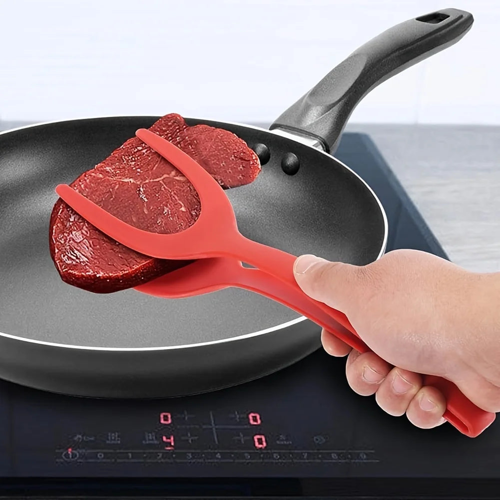 2 in 1 Omelette Shovel Clip Non Stick Silicone Spatula Tongs Pancake Toasted Bread Fried Egg Clip Beef Steak Shovel Gadget